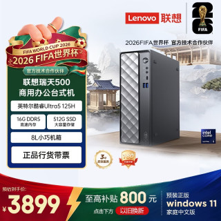 联想 瑞天500 商用办公台式电脑台式机主机(酷睿Ultra5 125H 16G 512G SSD win11)