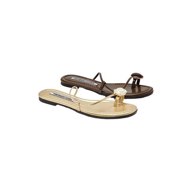 TOOMANYSHOES 一颗宝石复古典雅平跟夹趾拖鞋
