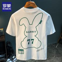 罗蒙 8819 兔子印花 白色 L码 男士短袖T恤