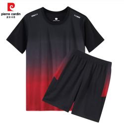 皮尔·卡丹 皮尔卡丹（pierre cardin）运动套装短袖短裤速干衣情侣款套装 黑灰