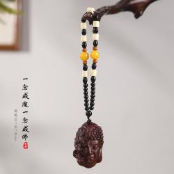觅梦 小叶紫檀木汽车挂件车内吊饰男女高级感红木质文玩手把件生日礼物 一念成佛一念成魔款60*36*36mm