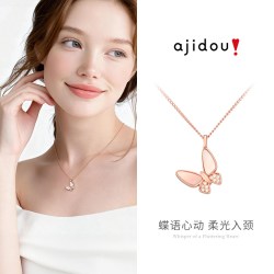 阿吉豆 项链女天然珍珠项链蝴蝶结锁骨链小众爆款轻奢毛衣链