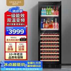 维诺卡夫 冰吧红酒柜408L客厅恒温酒柜一级能效变频风冷无霜大容量双温双控冰箱冷藏