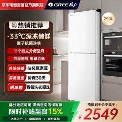 格力 两门290升 一级能效变频 -33℃深冻锁鲜 离子抗菌净味 大冷冻家用冰箱BCD-290WGJAG1BPDGA