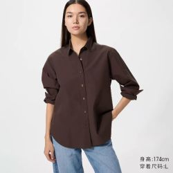 优衣库 全棉衬衫/长袖优衣库女装衬衣休闲通勤外套482828