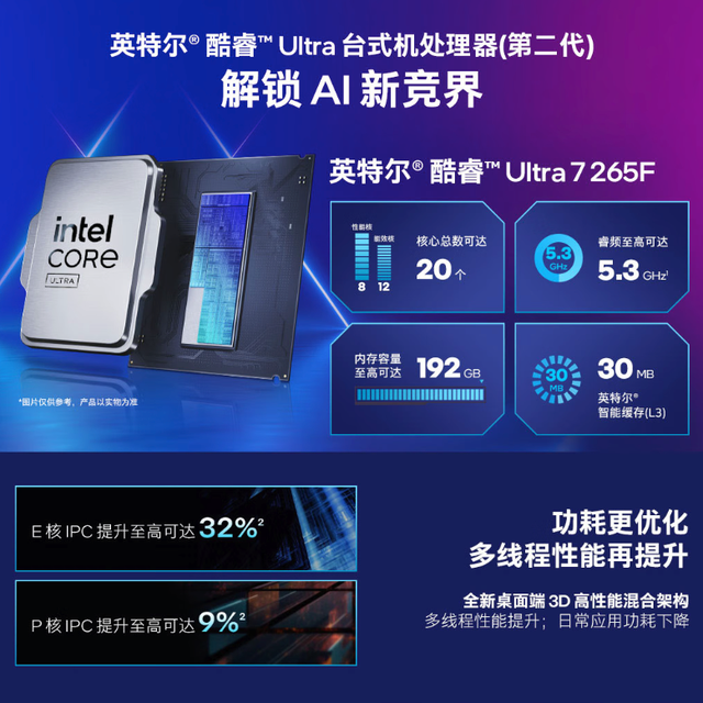 英特尔 酷睿 Ultra 7 265F 20核20线程 台式机处理器