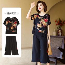 宝莲朵 中老年妈妈装时尚印花两件套