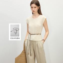 范思蓝恩 手工钩花圆领无袖针织衫 米白色 S