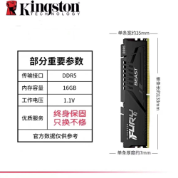 AMD 金士顿野兽 5600/6000 16GB/32GB DDR5台式机超频RGB EXPO内存条