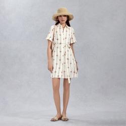 GANT 春夏女士翻领中长裙简约复古衬衫裙字母印花收腰系带连衣裙