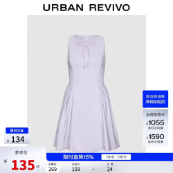 UR UR2026 春季新款女装休闲绑带斜向捏褶圆领无袖连衣裙 UYY760068