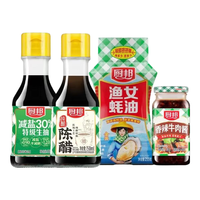厨邦 薄盐生抽150ml+陈醋150g+牛肉酱110g+蚝油255g 调味组合套装