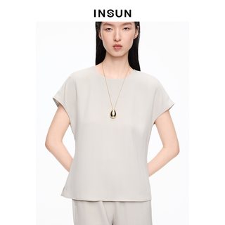 INSUN恩裳 圆领竖条肌理感 短袖T恤
