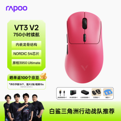 雷柏 VT3 V2版 轻量化PAW3950引擎 三角洲行动FPS电竞鼠标 树莓粉
