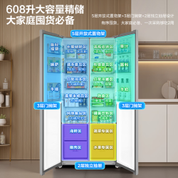 华凌 HR-640WKPB 风冷无霜 星烁银 608L 对开门冰箱