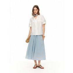 独束 女装極简V翻领短袖衬衫夏新款百搭显瘦简约上衣