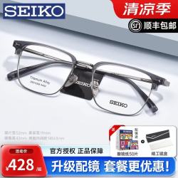 SEIKO 黑银痞帅眉线半框眼镜男可配度数超轻商务眼镜框丹阳眼睛DE51008 透灰枪 DE51008 C0402 单镜架不含镜片
