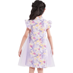 笛莎 女童2025夏印花网纱汉服旗袍 紫印花 90
