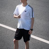 限尺码:adidas 夏季圆领短袖男装上衣休闲舒适透气跑步健身训练时尚日常运动T恤