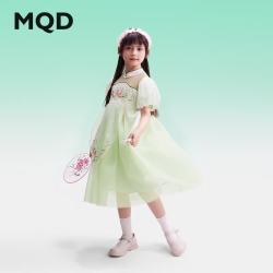 马骑顿 童装女童连衣裙2024夏季甜美莲花国风盘扣儿童公主裙子 植物绿 160cm