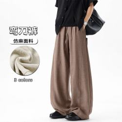 月伊纺 夏季新款男士宽松薄款直筒休闲裤子青年长裤老钱风拼接仿麻弯刀裤