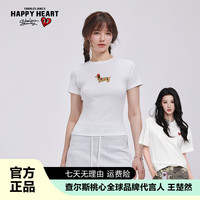 CHARLES JANG'S HAPPY HEART 女款短袖运动T恤 女士腊肠狗印花保暖休闲