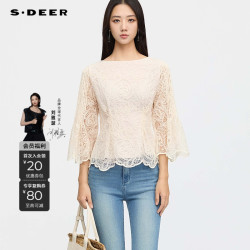 S·DEER 圣迪奥 女士长袖针织蕾丝镂空上衣 S253Z3205