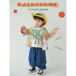 幼悠 男童秋装翻领衬衫春秋季宝宝秋天衣服儿童长袖潮牌服装WN0010