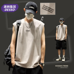 DESSO 男士美式印花运动坎肩纯棉无袖t恤