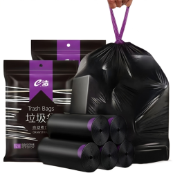 e洁 自动收口垃圾袋 50只（60*80cm） 黑色