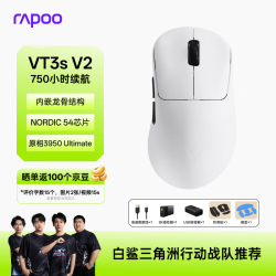 雷柏 VT3s V2版 PAW3950光学引擎 无线/有线双模 轻量化电竞游戏鼠标 黑白