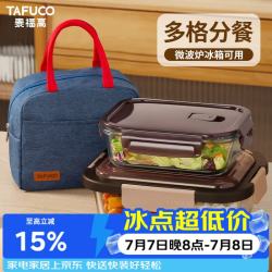 泰福高 玻璃冰箱保鲜盒高硼硅饭盒微波炉带餐具2个装 T7711  2件套 1.68L