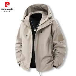 皮尔·卡丹 皮尔卡丹户外冲锋衣男2025春季防风防水保暖登山服外套装 卡其 L