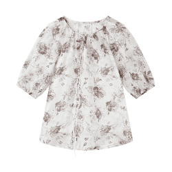 秋水伊人 莱赛尔雪纺碎花系带通勤上衣两件套