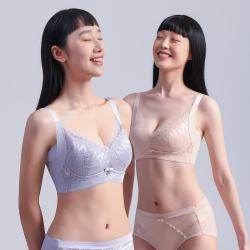 GOSO 无钢圈内衣女士文胸聚拢防下垂收副乳上托性感蕾丝大胸显小胸罩 3112057豆沙粉 70B