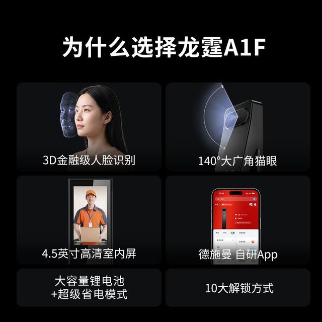 龙霆 A1F 3D人脸识别 智能门锁