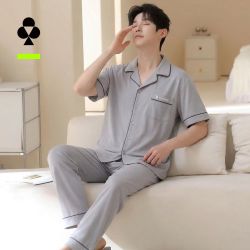 YOUKESHU 纯棉抗菌防螨 男士短袖睡衣家居服套装