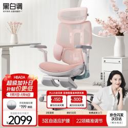 黑白调 E3Pro四代 人体工学电脑椅 360°扶手 樱花粉脚托