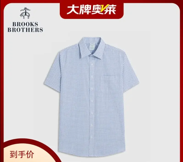 Brooks Brothers 男士棉质府绸宽距格纹短袖正装衬衫 4000