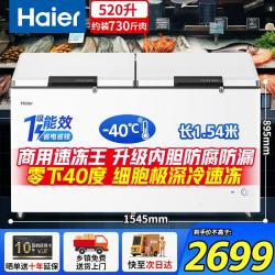 海尔 冰柜商用大容量300/400/500/700/800升以上，-40度超低温无需除霜冷柜 520L 一级能效省电