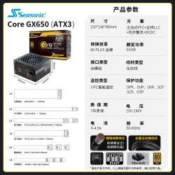 海韵 CORE GX750W 650W电源FOCUS台式机电脑电源850w主机金牌1000W