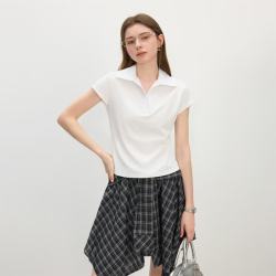 范思蓝恩 女士翻领V型领显瘦T恤 2401