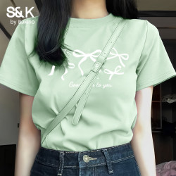 班尼路 S&K100%纯棉短袖T恤 水绿#BL四只蝴蝶结 L