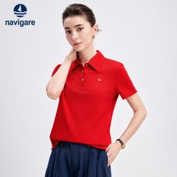 navigare 小帆船红色短袖Polo衫女士翻领T恤