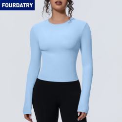 FOURDATRY 新款运动裸感收腰修身长袖透气瑜伽服T恤跑步训