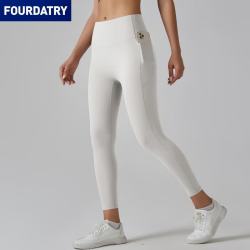 FOURDATRY 高腰裸感瑜伽裤女无痕速干紧身口袋跑步磨毛健