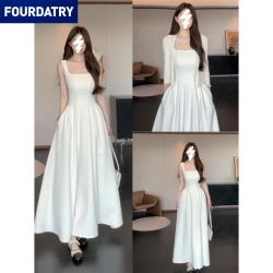 FOURDATRY 白色吊带连衣裙女夏季初恋清冷感白月光掐腰裙
