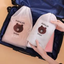 OEING旅行收纳袋抽绳束口袋子便携式衣物内衣防尘袋卡通鞋子防水 小熊款-18*25