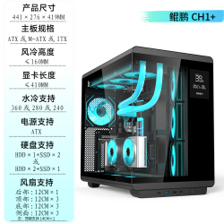 硕一 鲲鹏CH1+台式机电脑ATX机箱白色侧透屏幕数显海景房360水冷