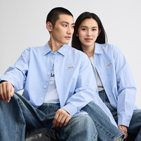 Lee 26早秋新品舒适版翻领条纹设计海军蓝男女同款长袖衬衫